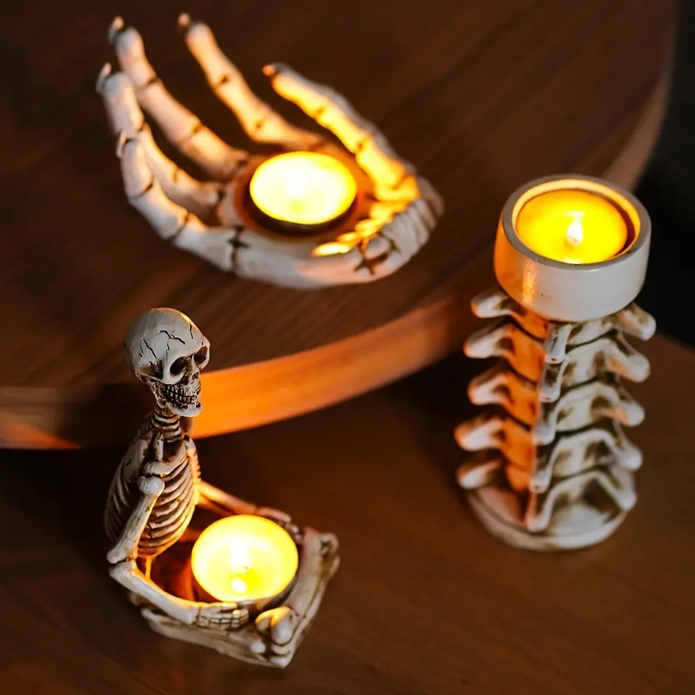 Skull Series Meditating Skeleton Hand Claw Spine Candle Holder, Halloween Festival Ornament, Personalized Atmosphere Decoration