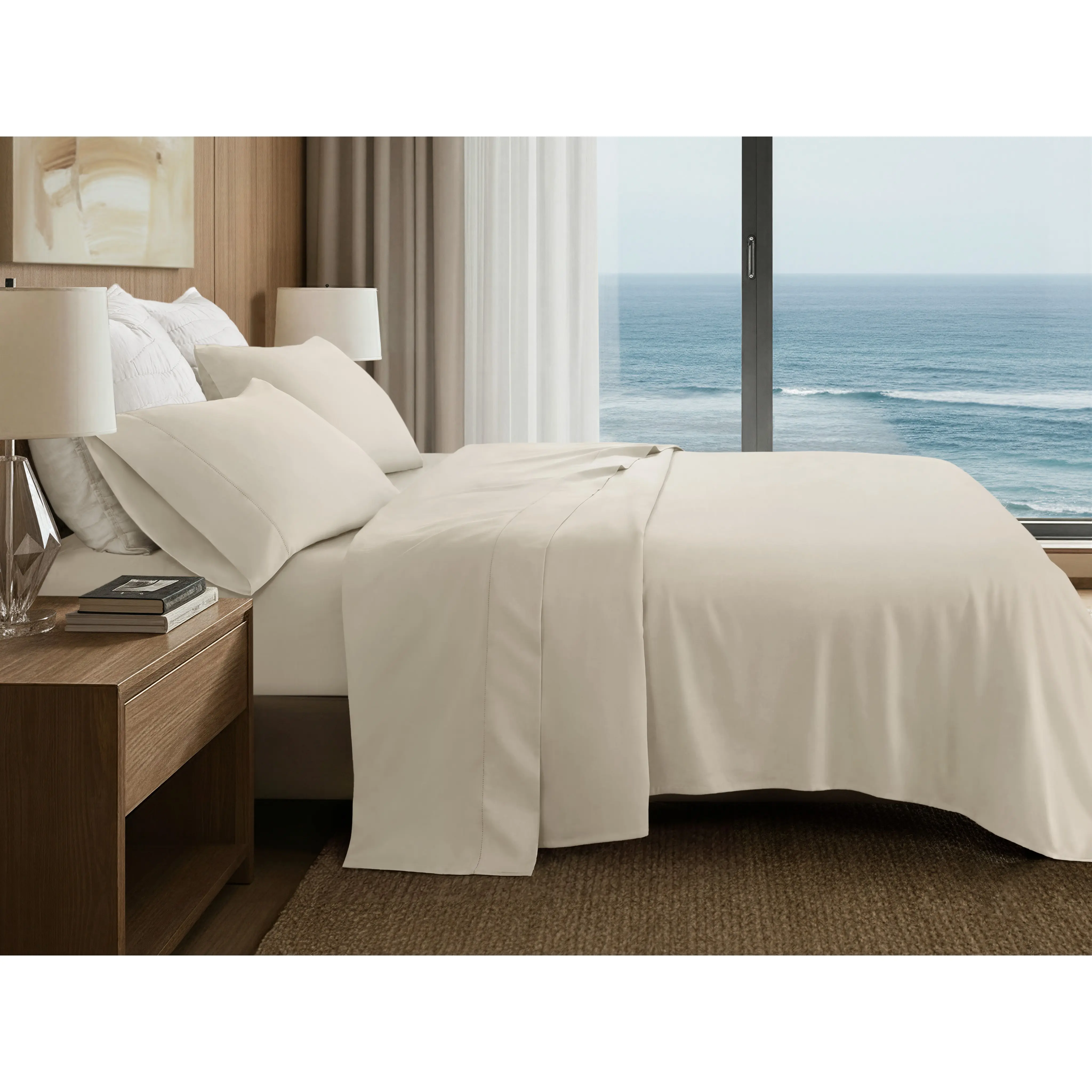 Nokaa 5-Piece Split King Cotton Sheet Set Off-White 100% Cotton Sateen Weave Deep Pocket Fitted Sheets Flat Sheet Pillowcases Soft Breathable Bedding Set for Master Bedroom Guest Room Hotel Luxury Home Essentials, Home Furniture and Household