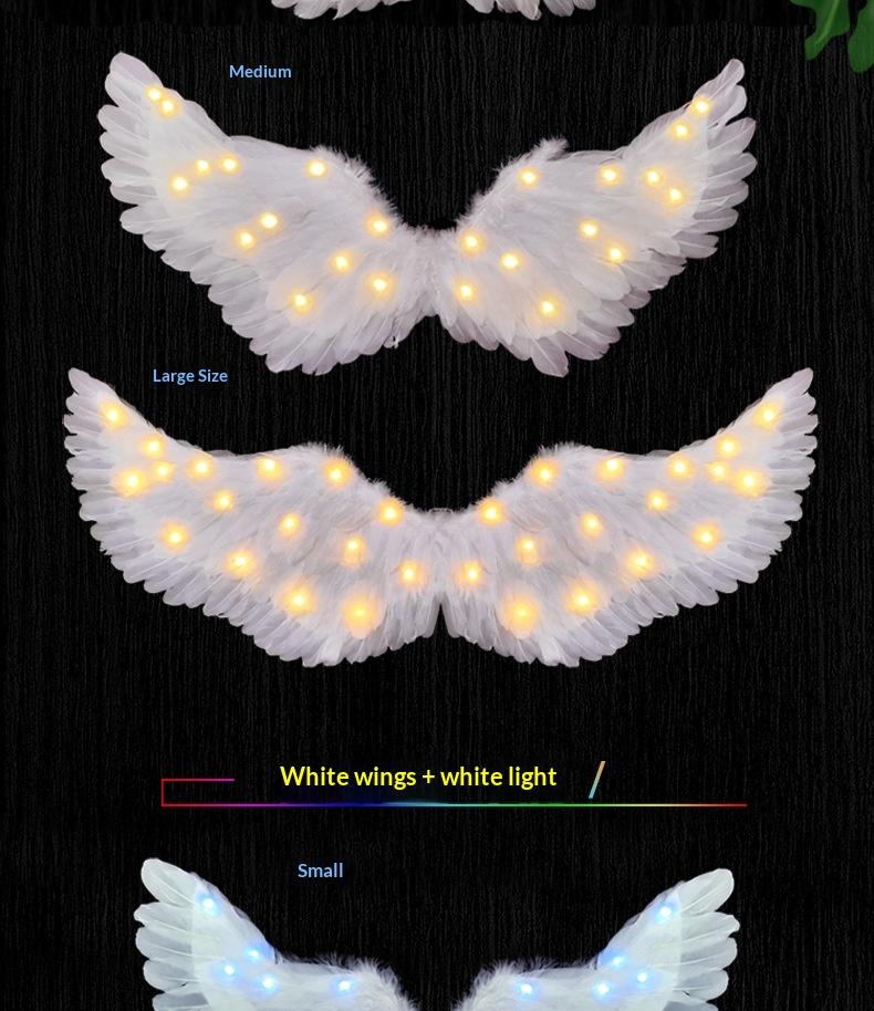 LED Light Source Glowing Feather Wings for Adults & Children Performance Props with Three-speed Switch Colorful Lighting & Built-in Battery