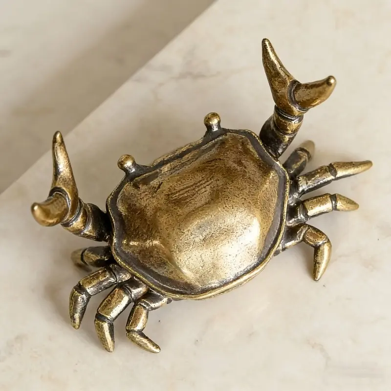 Vintage-style Aged Copper Crab Tea Charm Desk Accessory, Stationery Pen Holder, Genuine Vintage Solid Bronze Craft, Small Decorative Piece