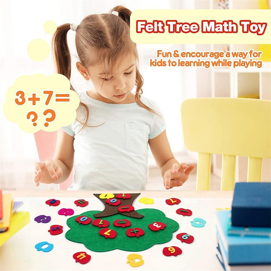 Apple Tree Learning Numbers Felt Board (1 Set), Counters Math Toy, Math Games Manipulatives, Montessori Counting Toy, Math Learning Tools