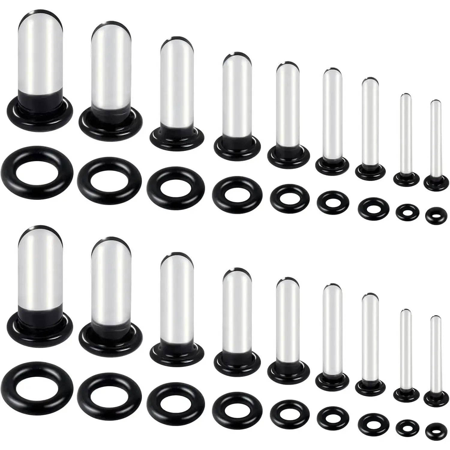 6-18Pcs Glass Ear Stretching Kit 1.6-7mm/7.5-12mm Plugs for Ears Gauges with O-Rings Single Flare Glass Gauge Stretching Kit Ear Expander Body Piercing Jewelry for Women Men