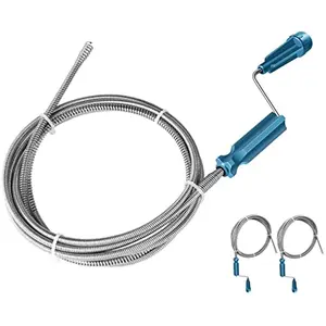 2pcs Flexible Drain Cleaning Tool Sewer Unclogger with Coiled Spring Design, Metal Coil for Easy Pipe Cleaning, No Battery Required, Blue Handle, Hand Crank Design, Longlasting Material, Drain Clog Remover
