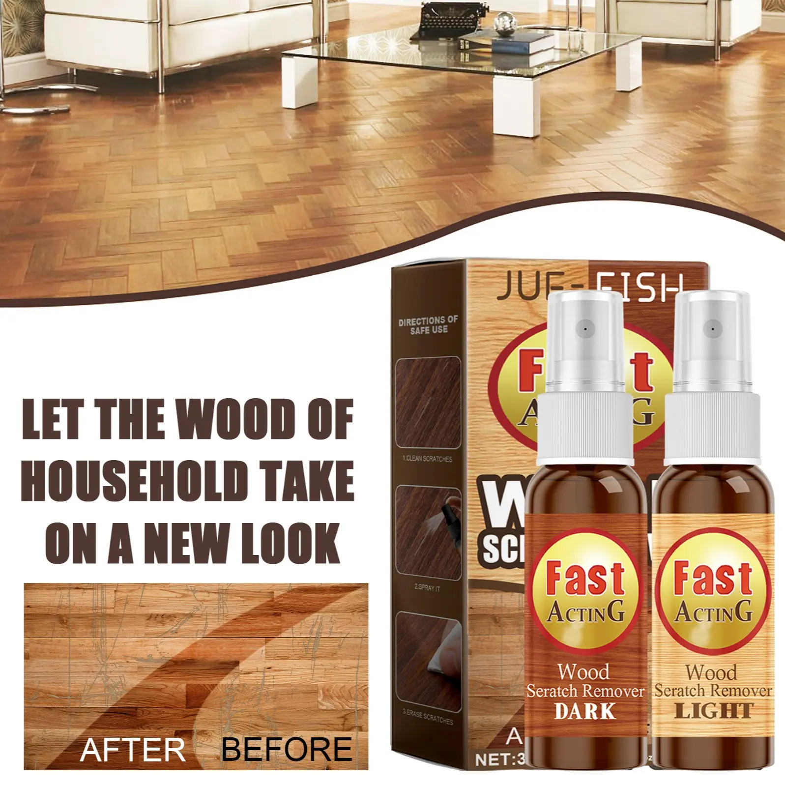 Wood Floor Scratch Repair Spray, Furniture Floor Refinish Paint Touch-Up, Wood Floor Care Agent, Scratch Color Fill Spray
