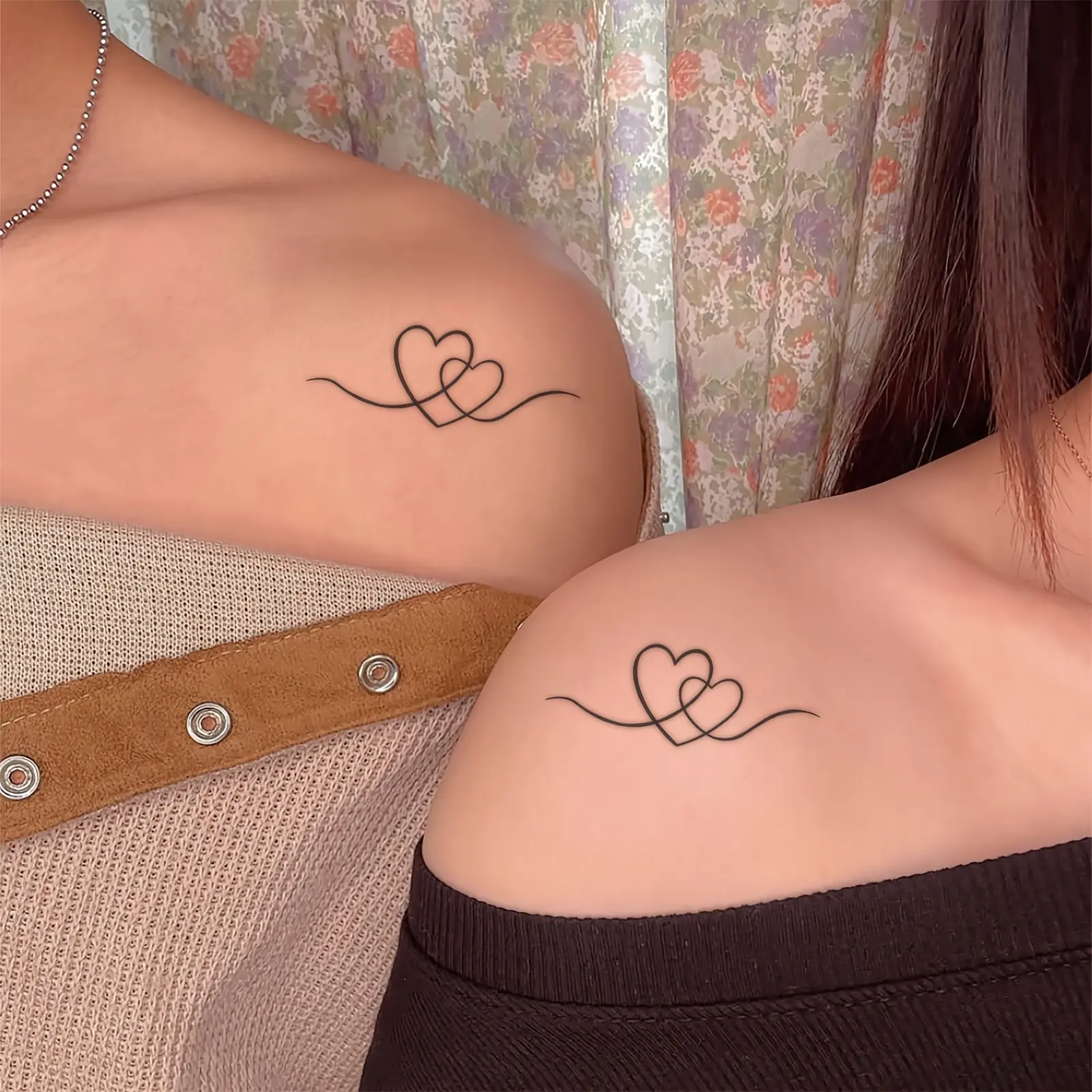 4-Sheet Fine Line Heart Temporary Tattoo Set, 12 Small Matching Love Tattoos for Wrist, Arm, Ankle and Shoulder
