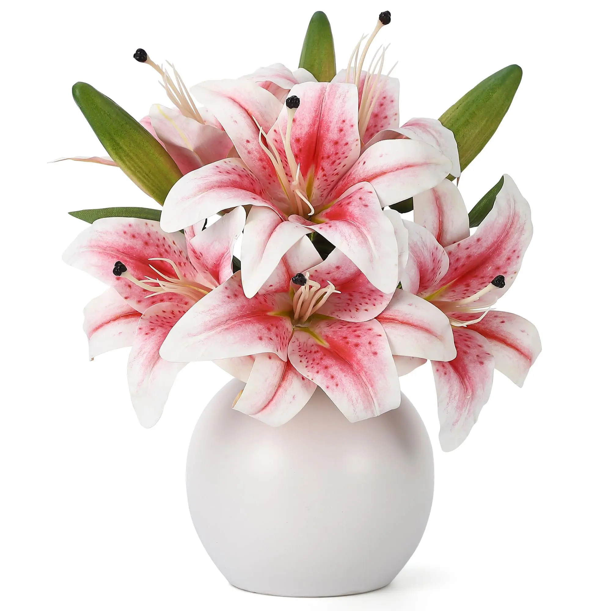 Garvee Pink Lily Bouquet with 6 Blooms and 3 Buds, 3 Stems of Realistic Artificial Lilies Perfect for Home Decoration, Wedding Centerpieces, and Vase Displays
