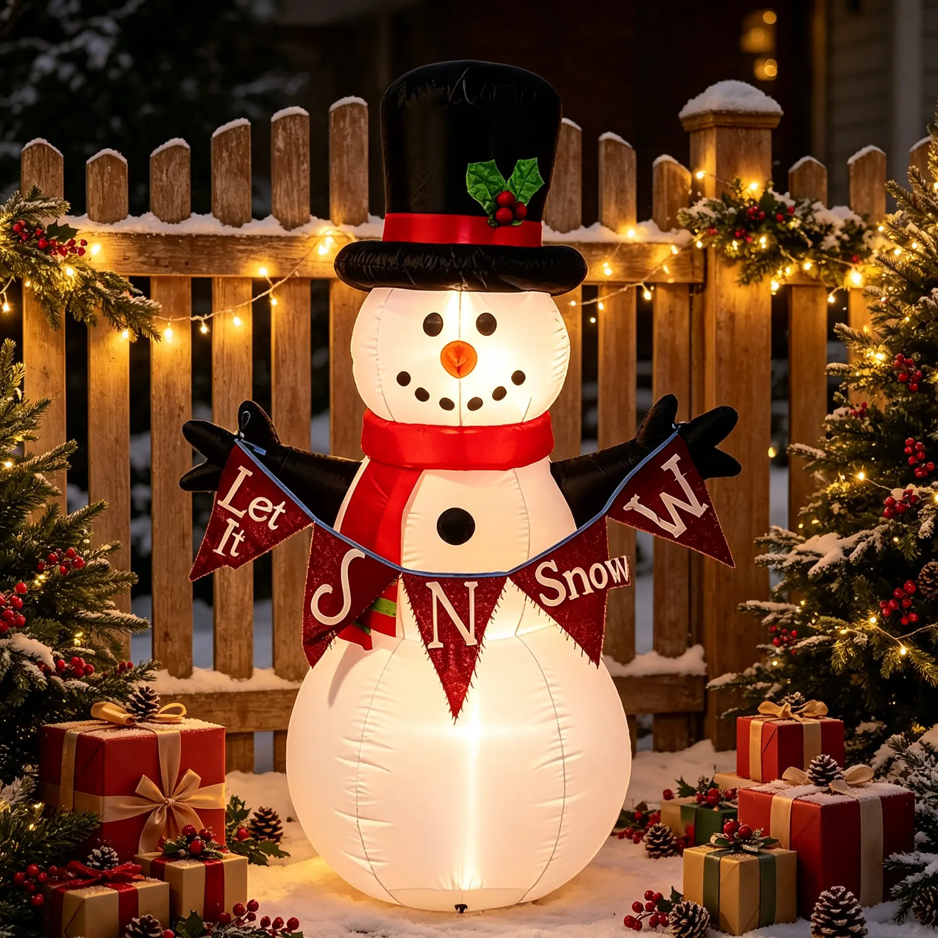 Christmas Inflatable Snowman with Banner, 1.5m LED Lighted Yard Decoration, Auto-Inflate with Built In Lights, Waterproof and Durable