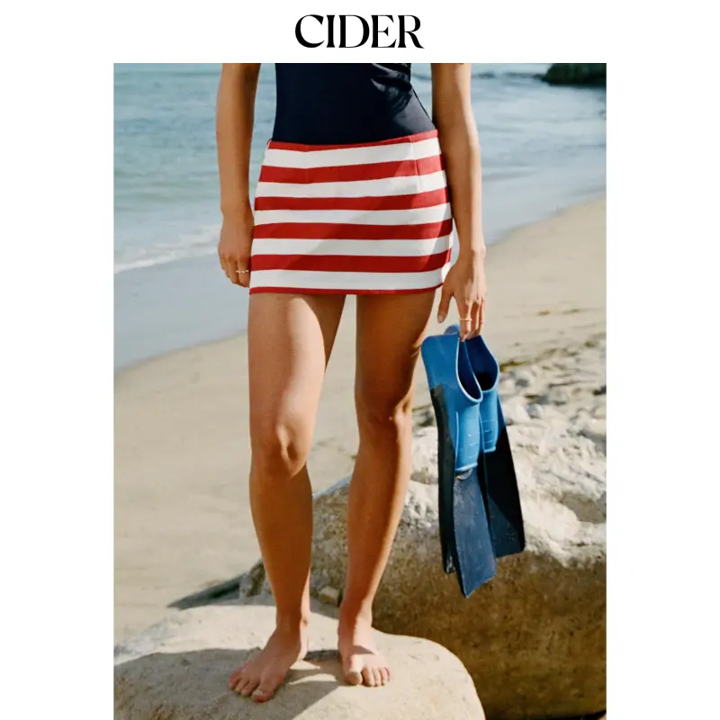 Cider Cotton-blend Low Rise Striped A-line Mini Skirt