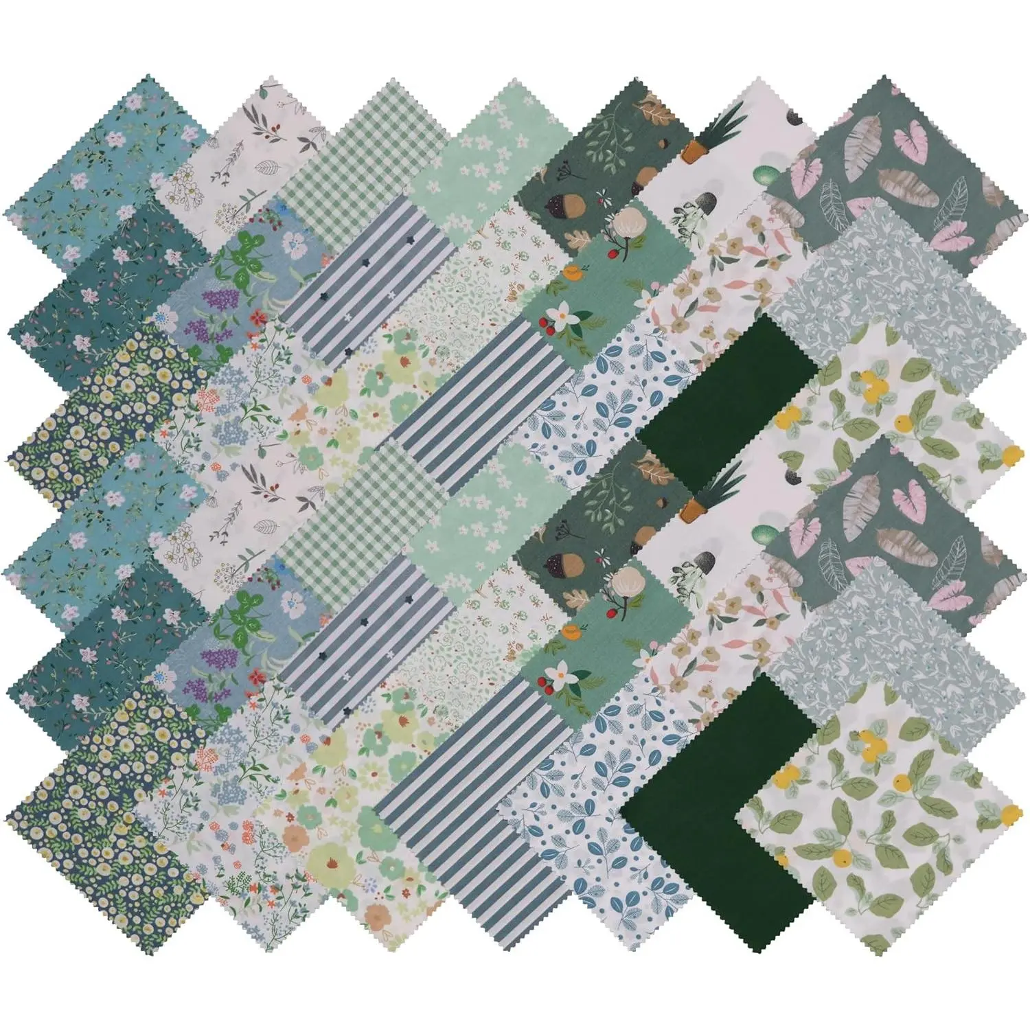 42 Green 5-Inch Cotton Charm Squares for Quilting, Sewing, Patchwork & DIY CraftsGift