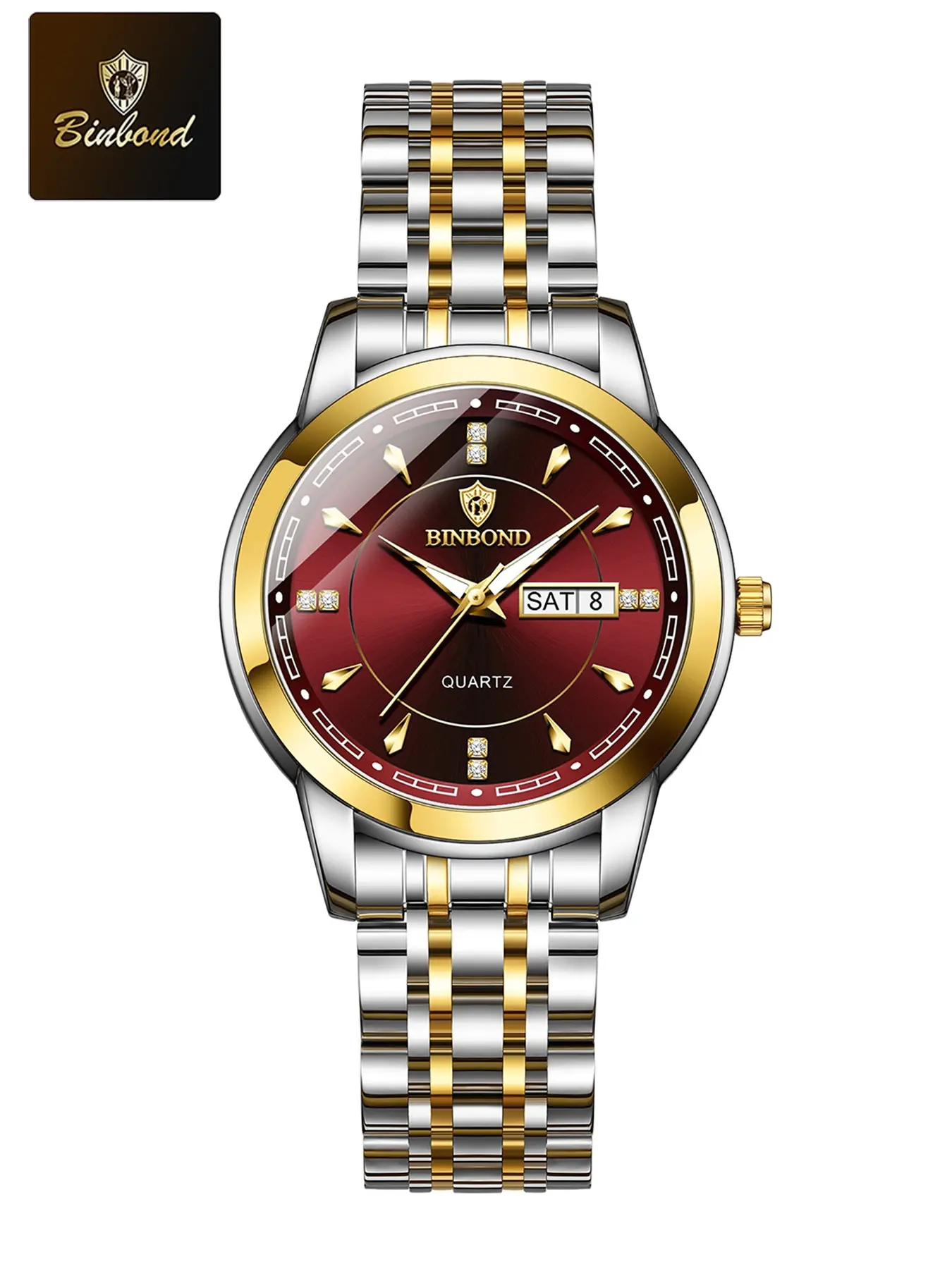 Binbond Fashion Women's Quartz Watch, High-End Stainless Steel Waterproof Ladies Watch, Glow-In-The-Dark Original Clock