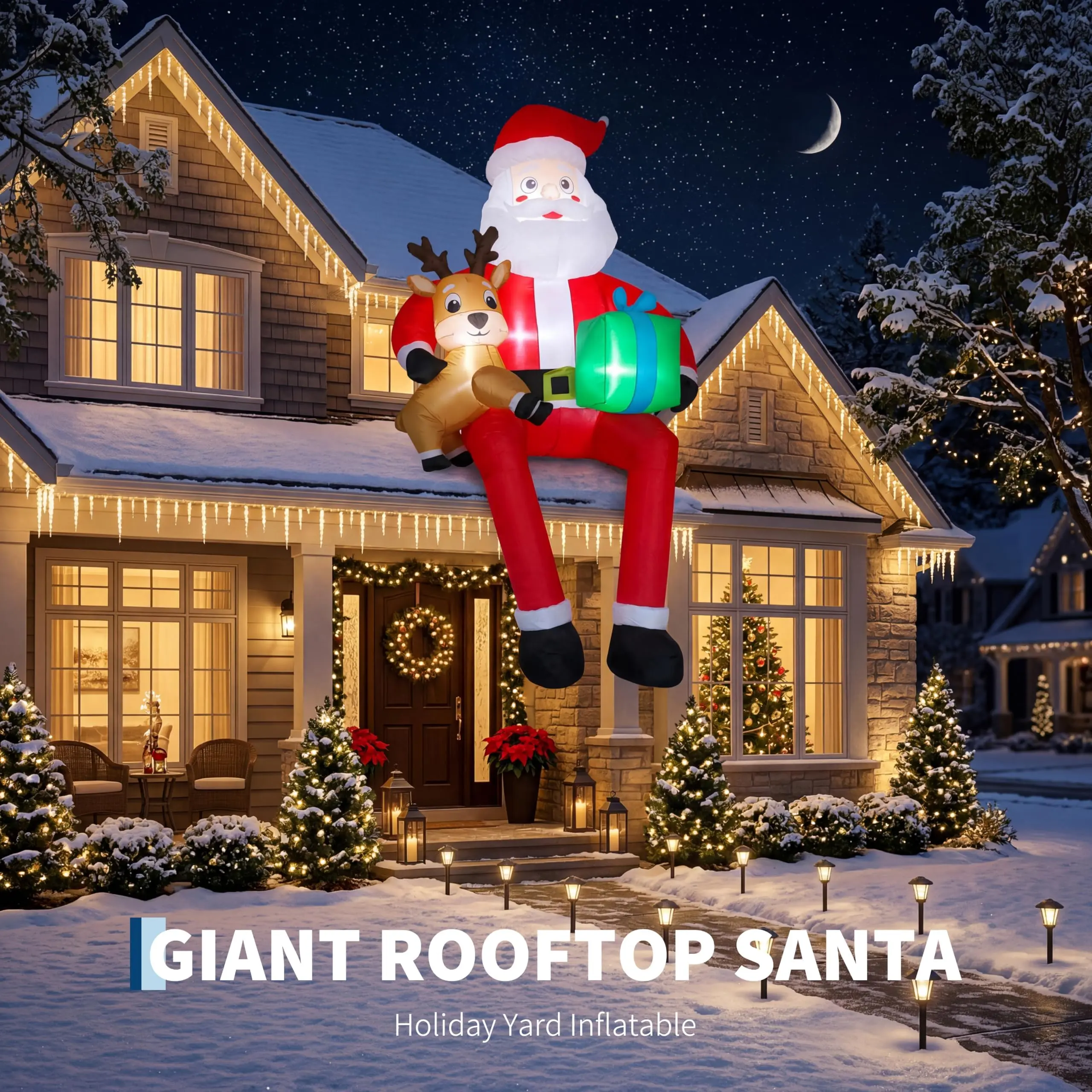 Garvee Inflatable Santa and Reindeer Outdoor Christmas Decoration with Built-in LED Lights for Yard, Lawn & Garden Holiday Display