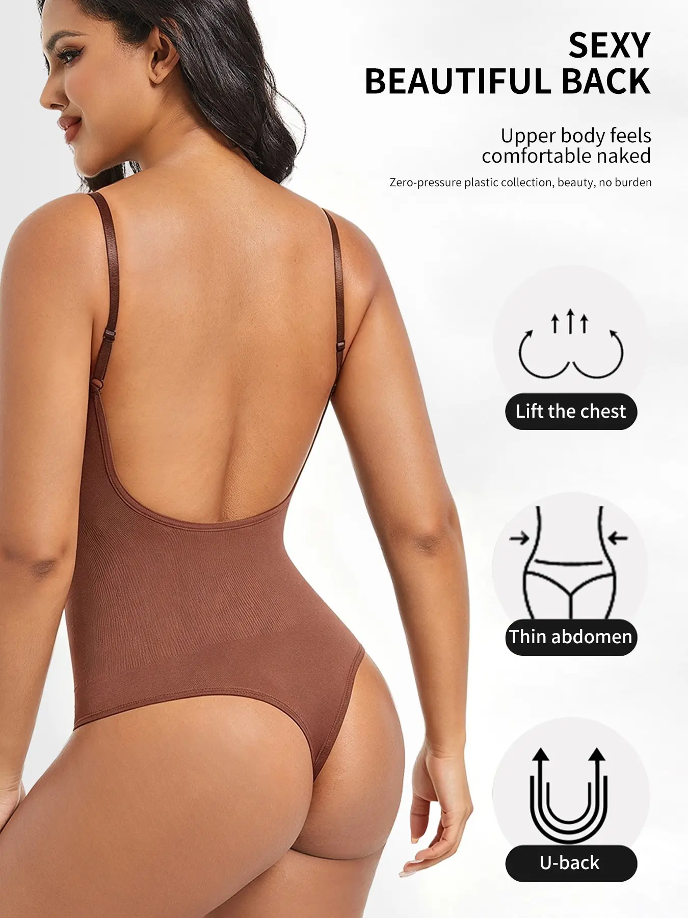 U-Shape High Stretch Shapewear, Convenient Buckle Design, Wearable Outerwear, No Bra Needed, High Waist Bikini Crotch, All Seasons