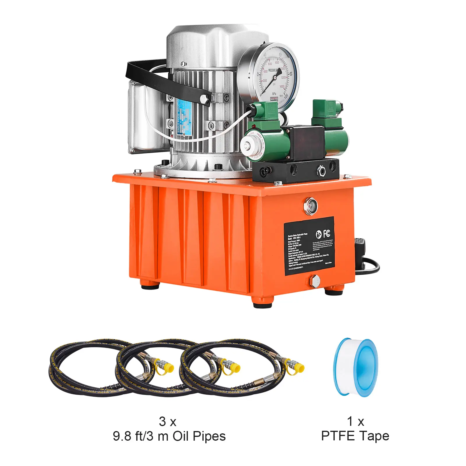 Electric Hydraulic Pump, 10000 PSI 750W 110V 488 in³/8L Capacity, Double Acting Solenoid Valve, Electric Driven Hydraulic Pump Power Pack Unit with Pedal Switch for Punching/Bending/Jack Machine
