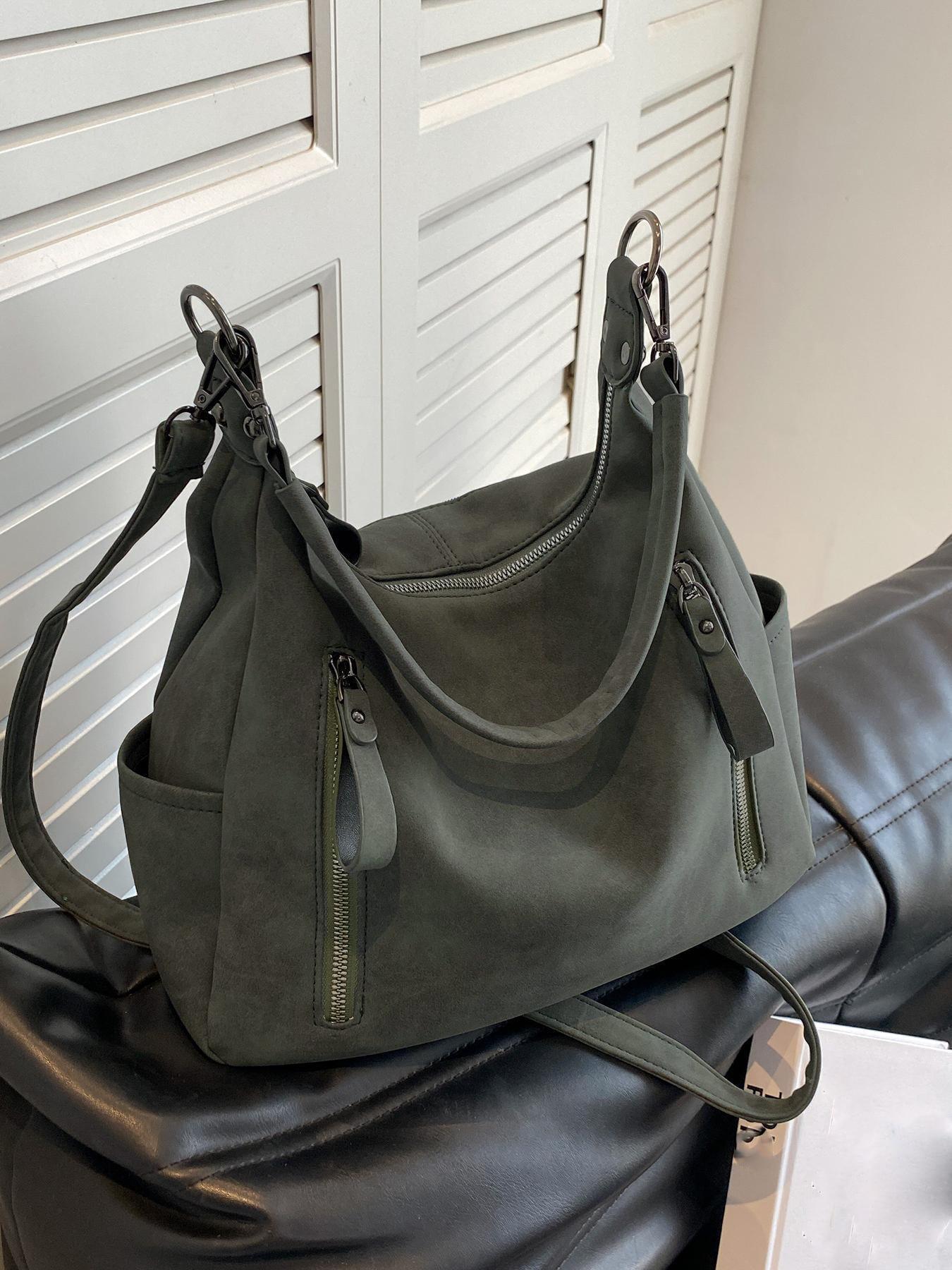 PU Hobo Shoulder Bag, Large-Capacity Solid Color Zipper Bag for College Students and Office Workers, Fall & Winter Fashion Studded Crossbody Bag for School, Work and Daily Commute, Crossbody Purse