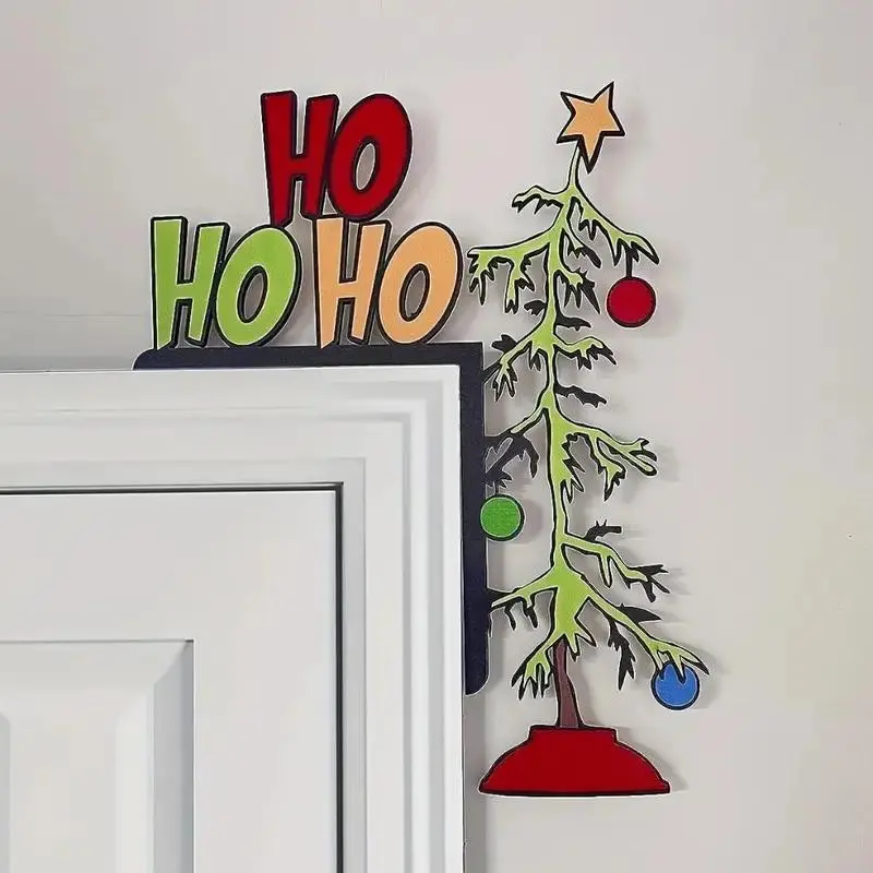 Creative Christmas Door Ornament, Wooden Frame Decorative Pendant, Suitable for Mirrors, Cabinets, Furniture, Christmas Holiday Gift