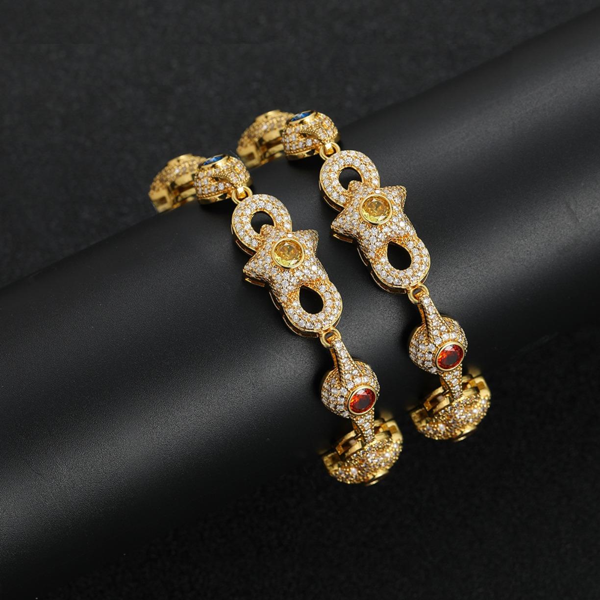 Iced Out Star Eye Moissanite Bracelet Necklace Prong Setting Moissanite Infinity Cuban Link Chain Women Men Hip Hop Fashion Jewelry