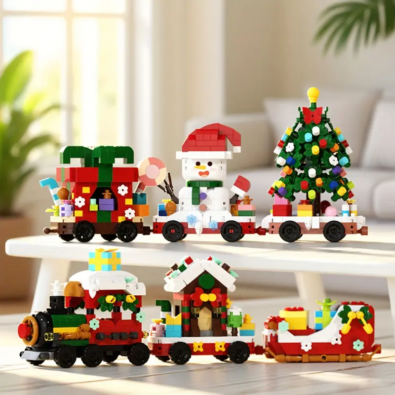 1638pcs Christmas Building Block Set, New Christmas Building Block Gift, Creative Christmas Building Block Ornament, Christmas Building Block Set, Christmas Train Building Block Set, Christmas Holiday Gift Ornament There are Christmas trains