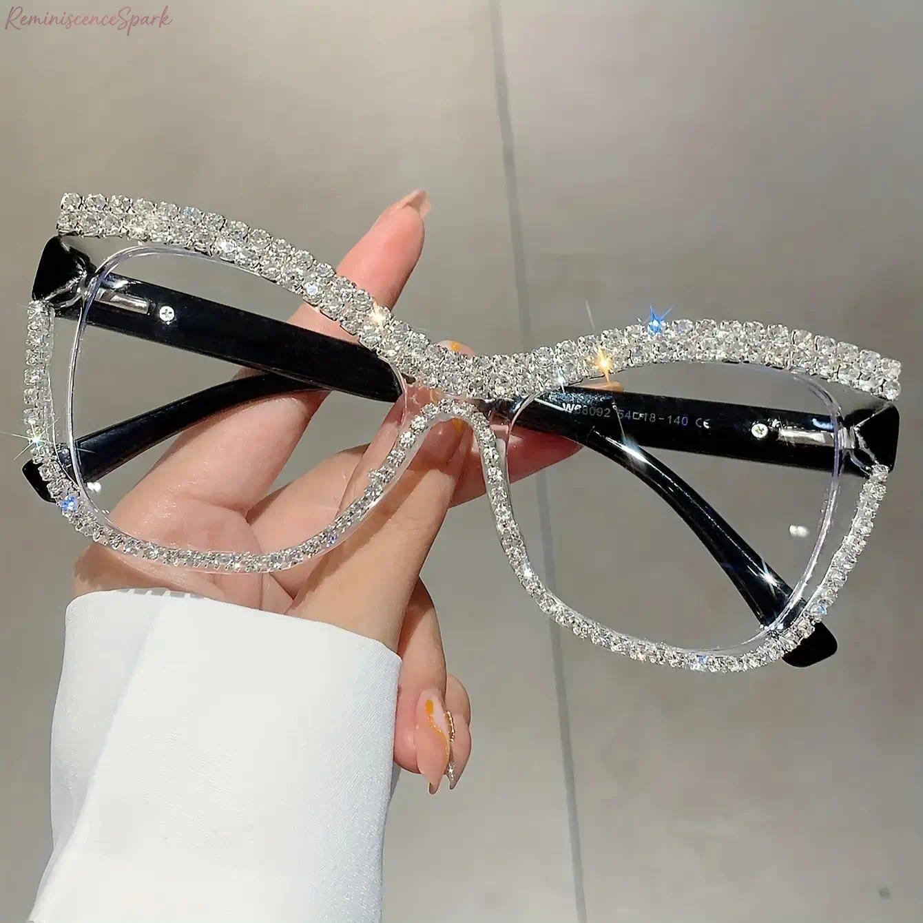 2-Pack Women's Rhinestone Cat Eye Clear Lens Glasses, Lightweight Metal Hinges Non-Prescription Eyewear, Glam Decorative Shades Perfect for Daily Wear, Parties & Festivals