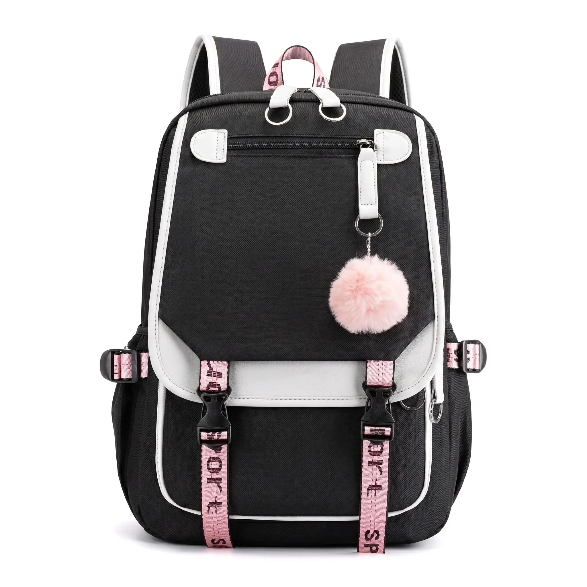 Chic Color Block Backpack, Unisex Oxford Nylon School Bag for Daily Commute, Fits 14-Inch Laptop with USB Charge Port & Curved Straps, One Size, School Backpacks