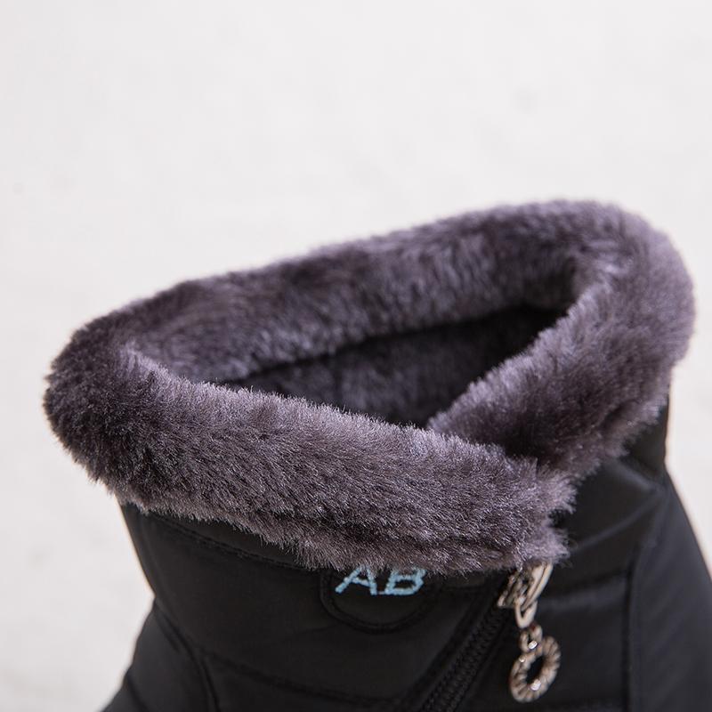 Womens Warm Fur Lined Winter Snow Boots Waterproof Nylon Ankle Boots with Rubber Sole for Outdoor Comfortable Shoes  Footwear Black