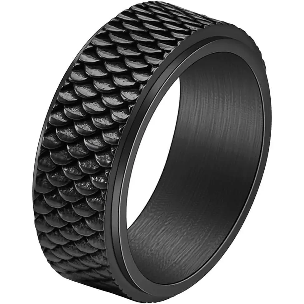 Dragon Scale Anxiety Ring for Men Cool Stainless Steel Snake Dragon Scales Spinner Rings Fidget Ring Mens Ring