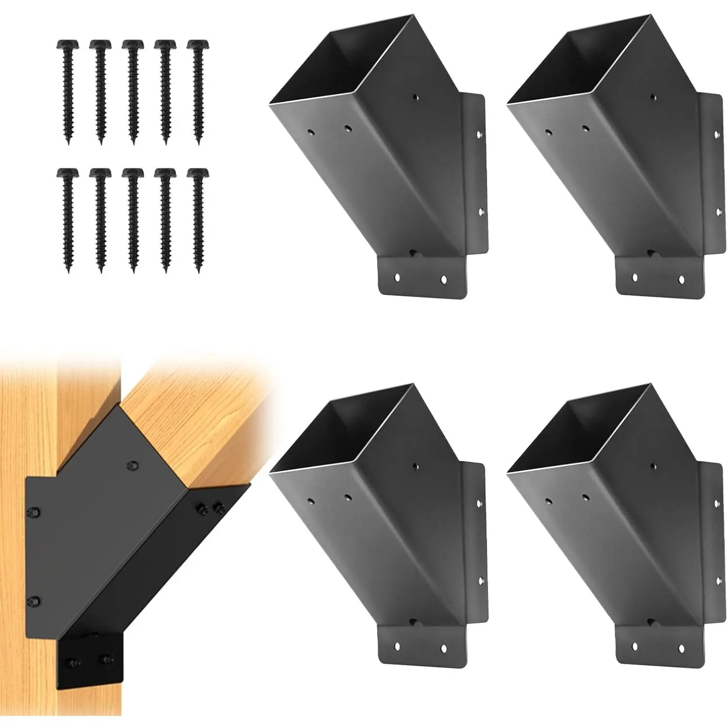 4 count 4"x 4" Pergola Brackets (Actual 3.6‘’x3.6‘’) | 45- Angle Bracket|Corner Support Brackets|Pergola Kit for Gazebo|Deck Porch|Trellis Support Bracket Kit