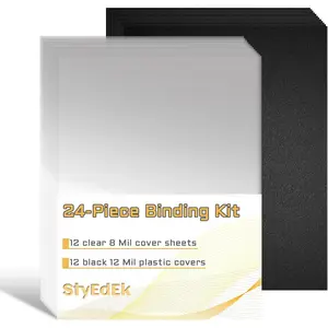 24 Pack 8.5 x 11 Inch Letter Size PVC Binding Covers & Backs Set, 12Pcs 8 Mil Clear Front Covers & 12Pcs 12 Mil Black Plastic Back Covers for Report Binding
