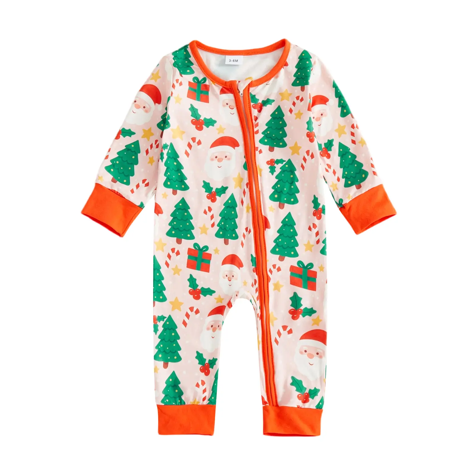Baby Girls Jumpsuit, Long Sleeve Crew Neck Santa Claus Gingerbread Man Print Romper Christmas Clothes