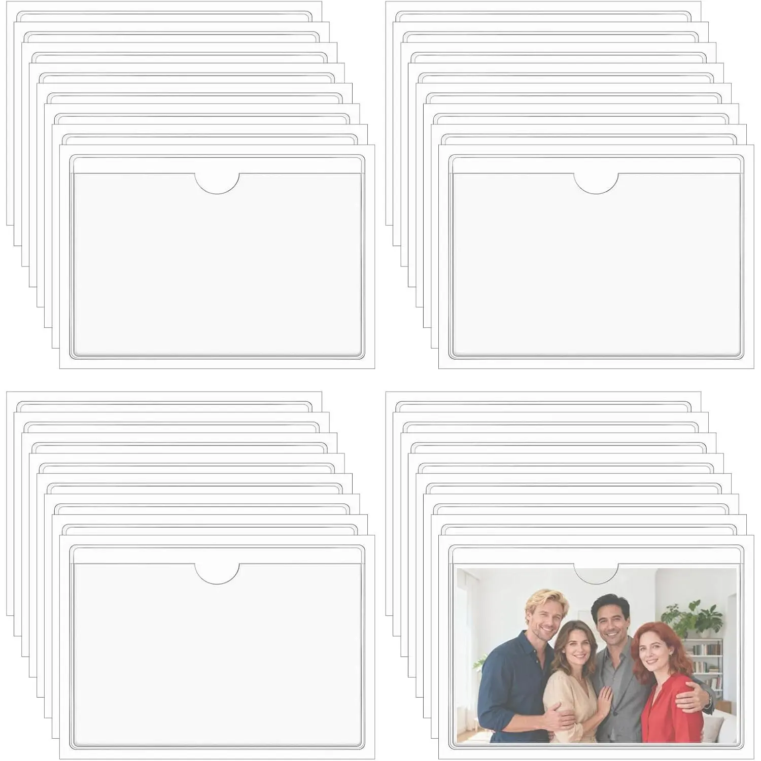 32 count Clear Adhesive Pockets,  3.6x5 in Self Adhesive Removable Labels Display Holder, Index Card Sticky Pocket Sleeves for Storage Bins Folder Shelf
