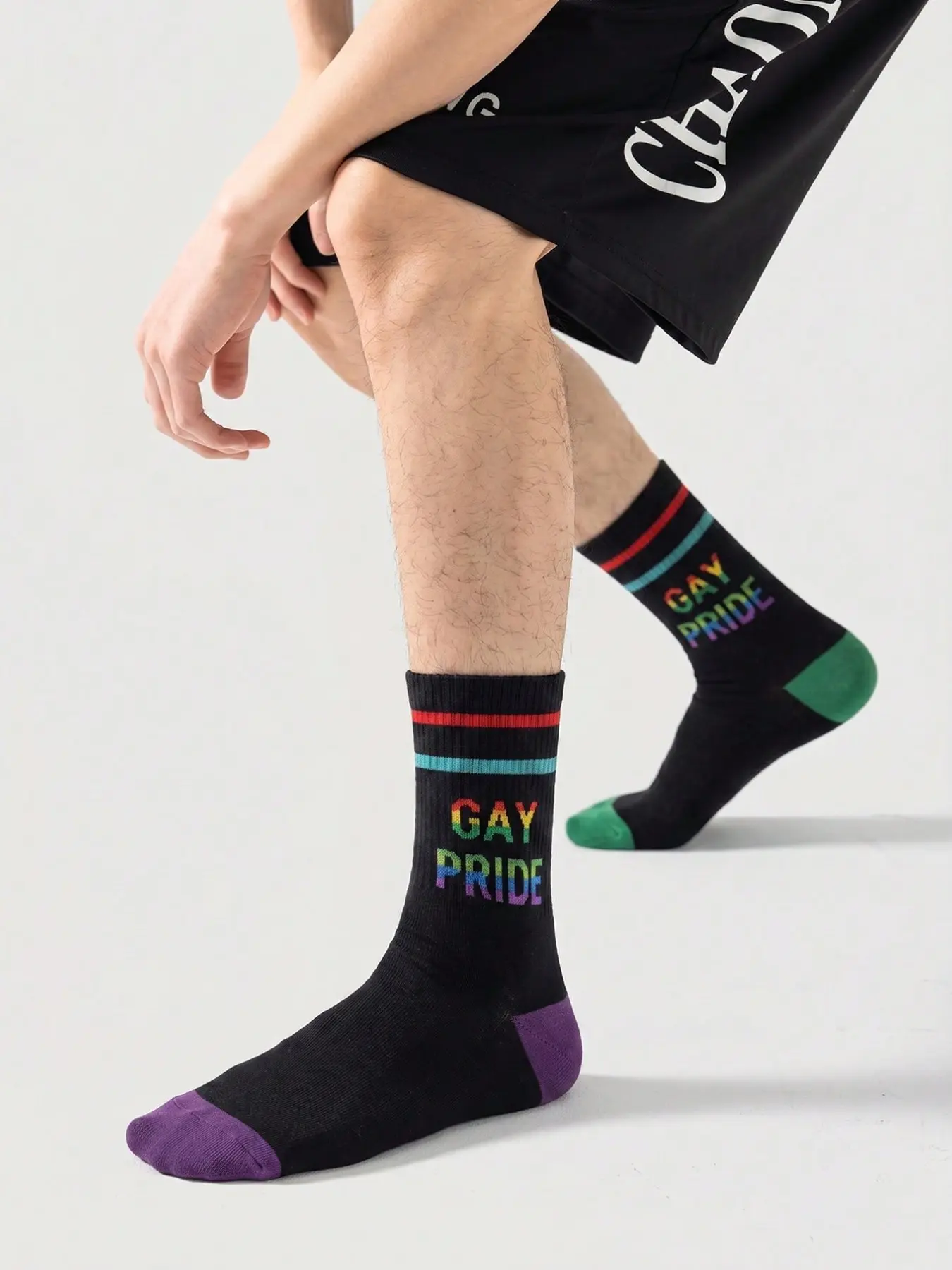 3 Pairs Rainbow Stripe Crew Socks, Gradient Letter Print, Ribbed Anklet, Knit Material, Casual Street Style, All Seasons