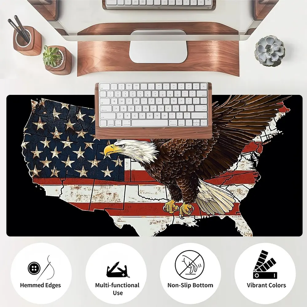 Mouse Pad Featuring a Digital Print of The USA Map with an Eagle for July 4Th, Made from Polyester, Designed for Modern Desktops