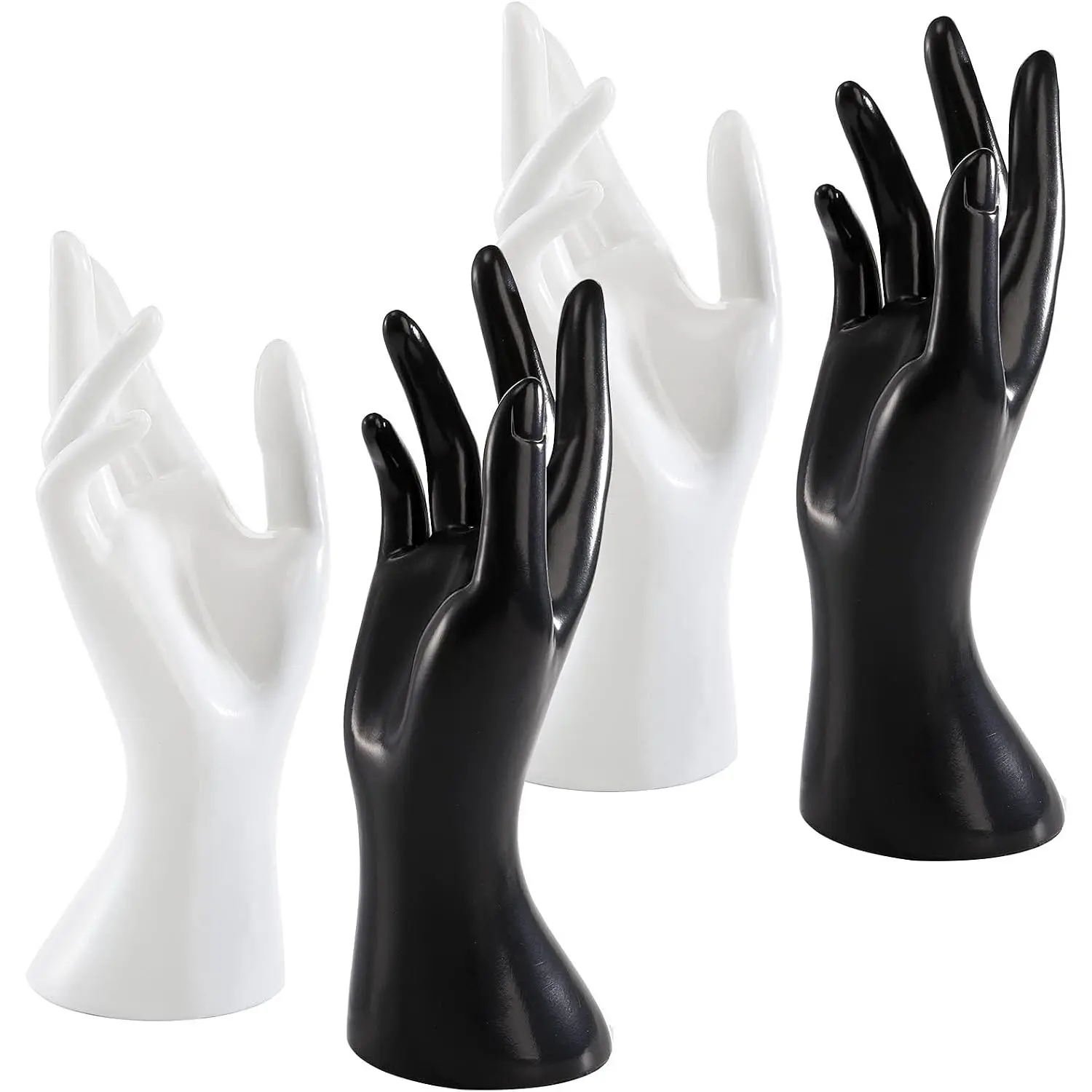 4 Pack Female Mannequin Hand, Hand Ring Display Stand  Organizer Bracelet Bangle Necklace Holder for Hand Chain, Finger Ring, Glove, White & Black, Right Hands