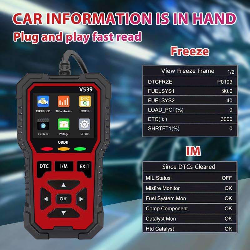 OBD2 Scanner V539 Car Code Reader Diagnose Check Engine Light Smog Check DTCs Scan Tool Live Data Stream Voltage Test for Vehicles Since 1996  battery  tester car