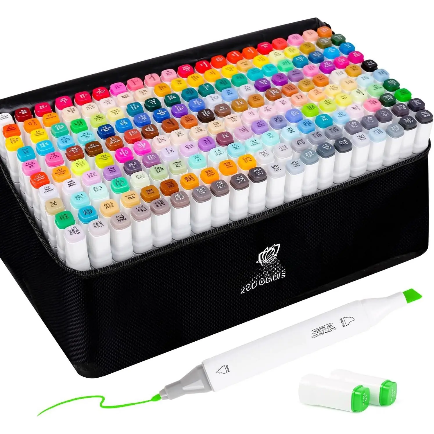 Markers, 200 Colors  Markers Set,  Tip Markers for Adults, Artists in Coloring, Sketching & Drawing (Fine & Broad)
