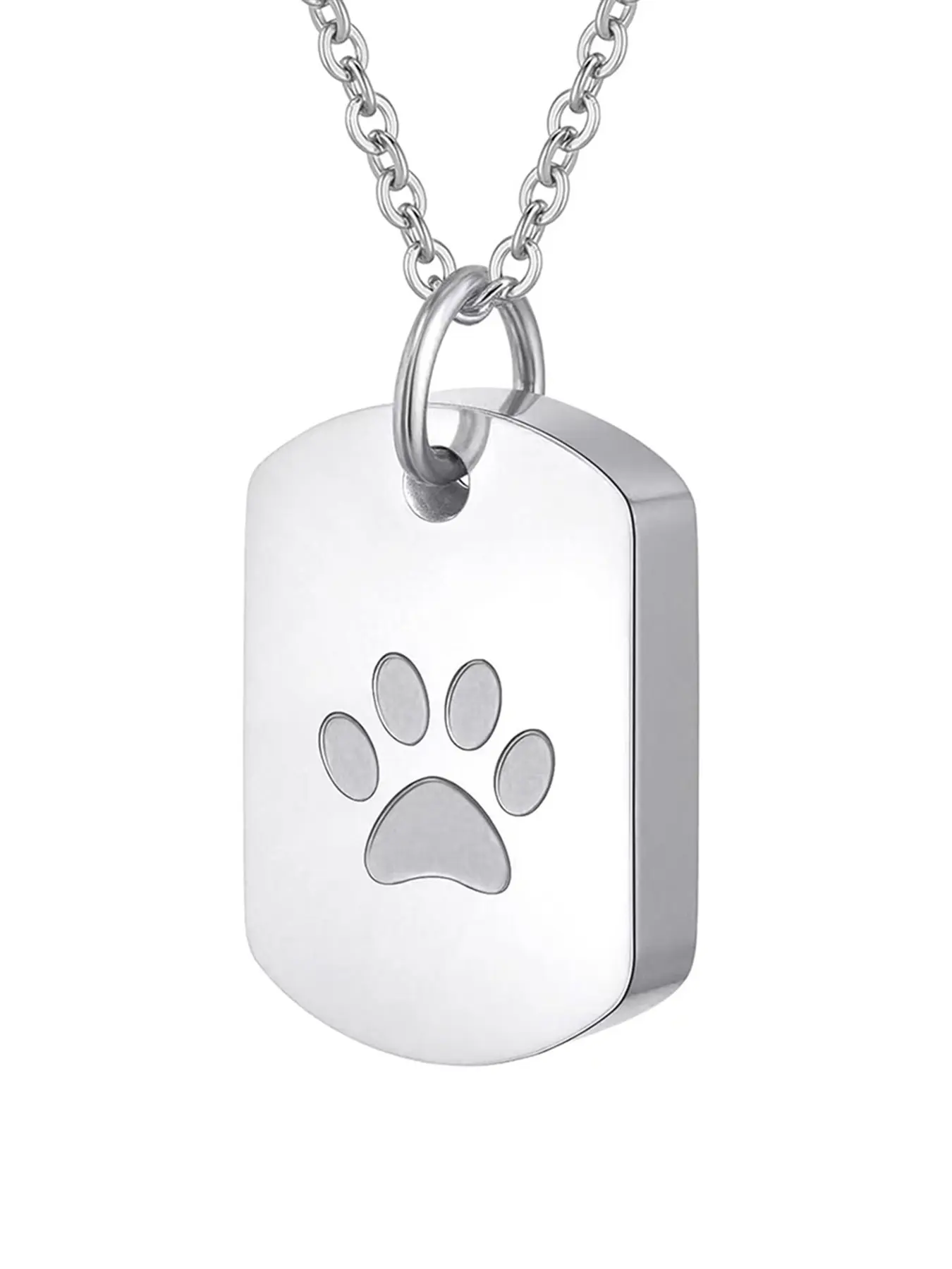 1 Pcs Stainless Steel Pet Memorial Urn Necklace Dog Tag Style Paw Print Cremation Jewelry for Ashes Keepsake Pendant for Beloved Dogs & Cats