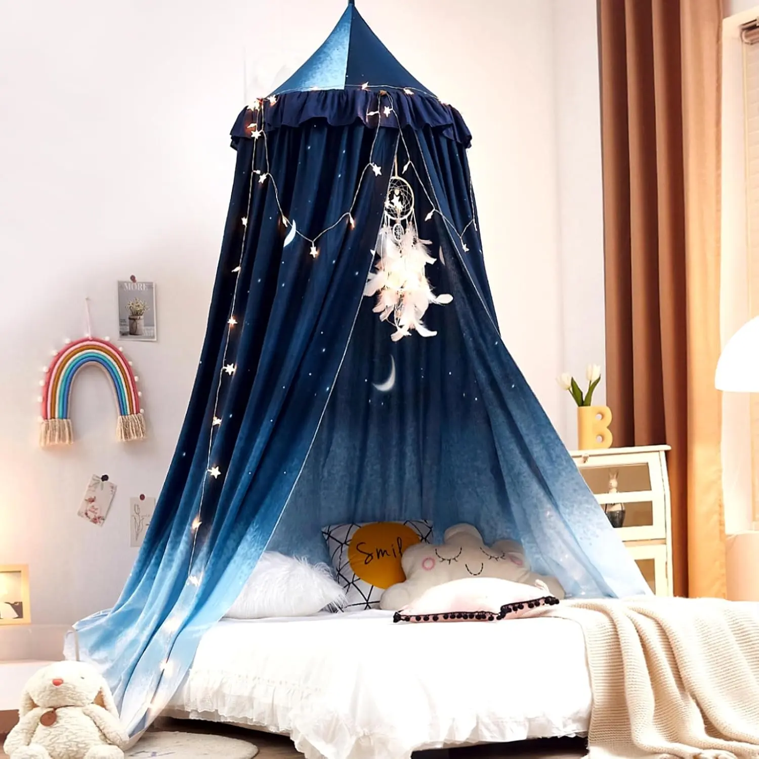 Canopy for Kids Bed Soft Smooth Playing Tent Canopy Girls Room Decoration Princess Castle Dreamy Mosquito Net Bedding Children Reading Nook Canopies in Home (Night Sky-Ruffle)