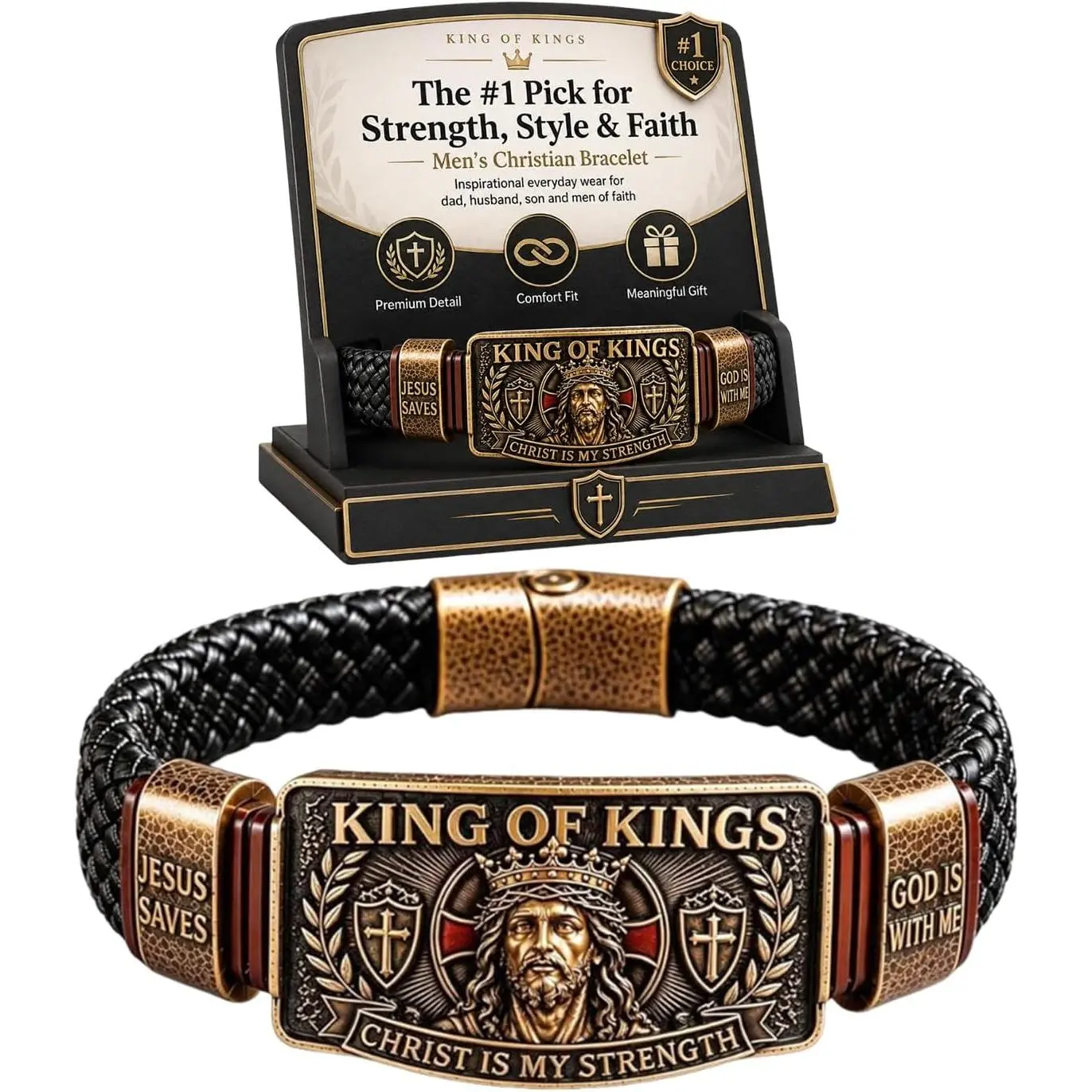 Bracelets for Men  of Kings Faith Bracelet Adjustable Christian Wristband   Christ Religious  Tribute Engraved Crowns Leather Wristbands Wear Belief with Pride