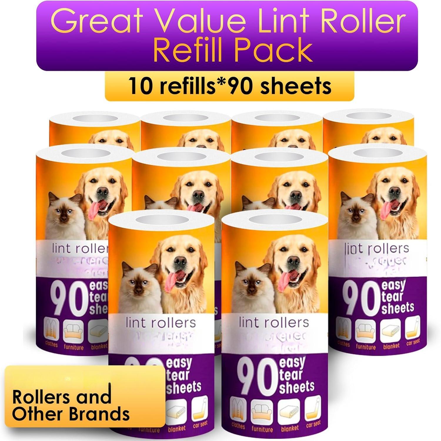Lint Rollers  Value 10 Pack of 900 Sheets / 10 Refills, Sticky Roller , Lint Remover / Hair, Fuzz,  , Large Lint Removal Roller Clothe, Couch, Furniture