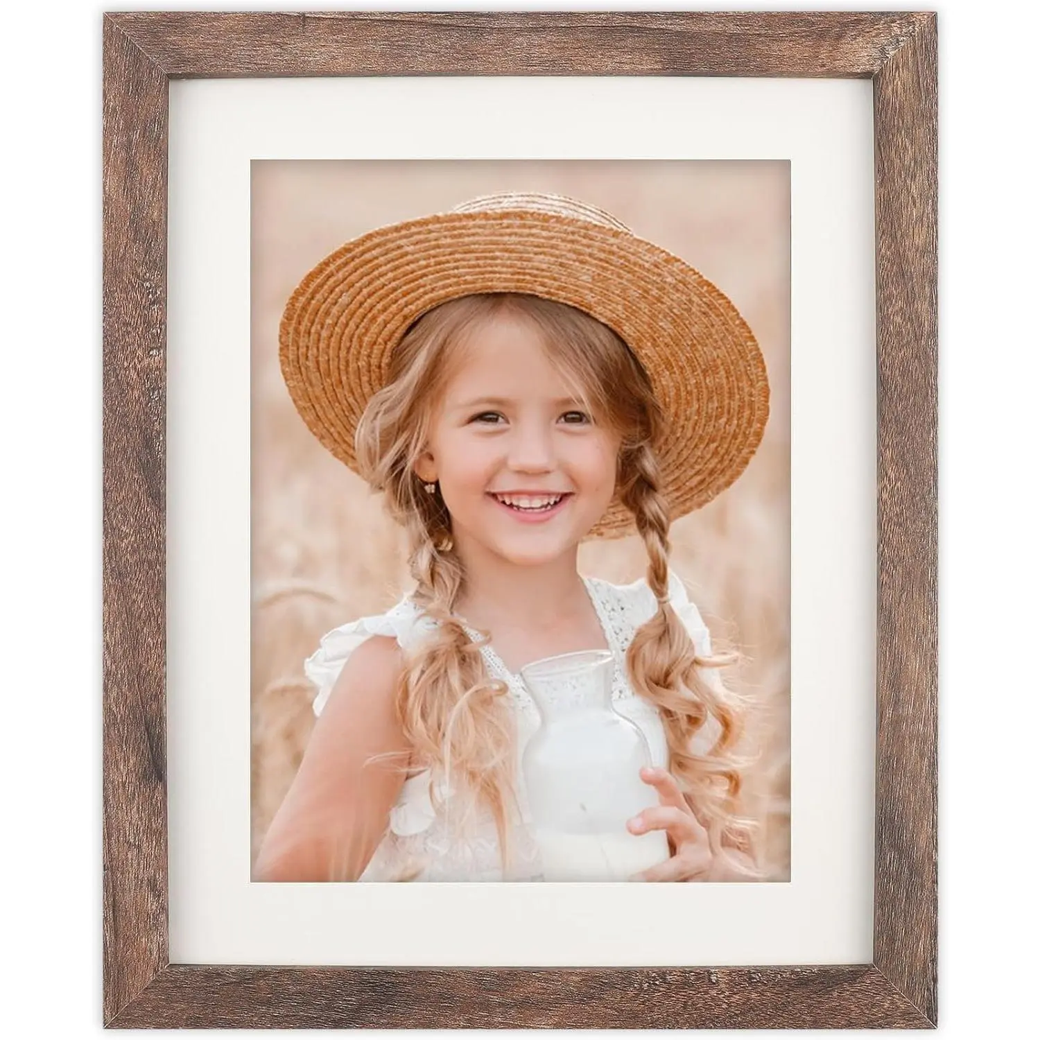 8x10 Vintage Brown Wood Picture Frame with 6x8 Mat - Wall and Tabletop Decoration, Great Gift for Birthdays and ChristmasGift