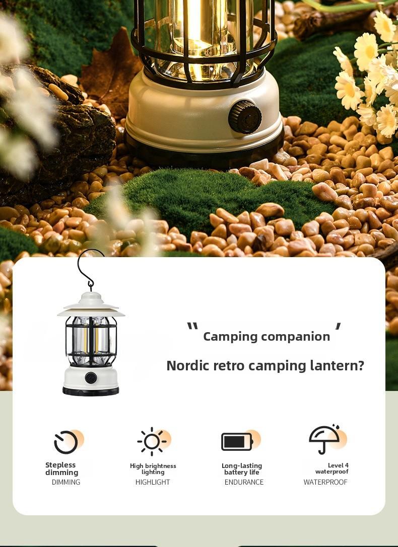 Outdoor Camping Lantern USB Rechargeable LED Light Long Lasting Battery Retro Tent Lamp for Night Market Party Atmosphere Lighting Portable Hiking Lanterns