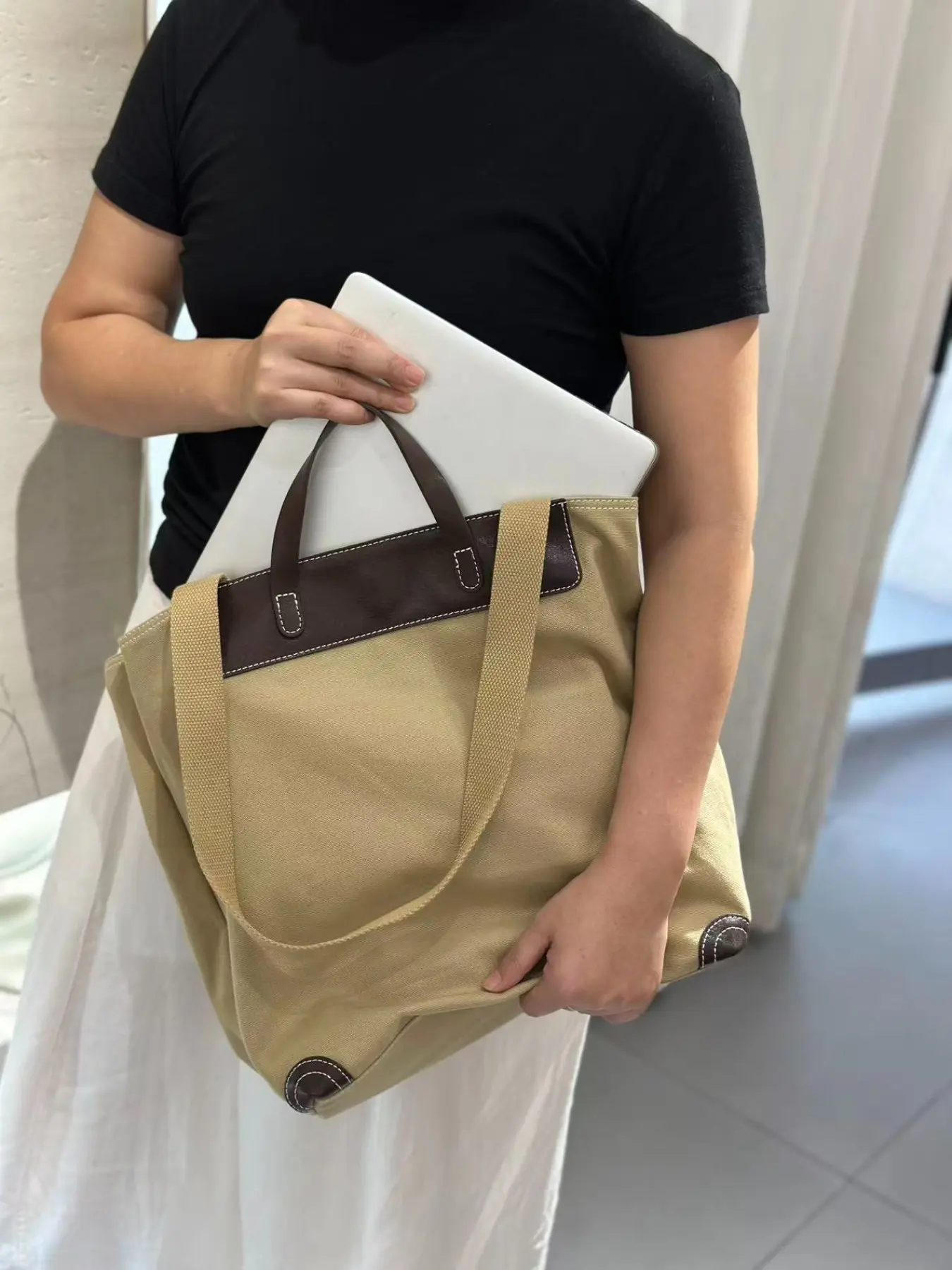 Vintage Canvas Patchwork Tot Bag, Large Capacity Commuter Laptop Backpack, Unisex Handheld Shoulder Bag, Durable Fabric Design