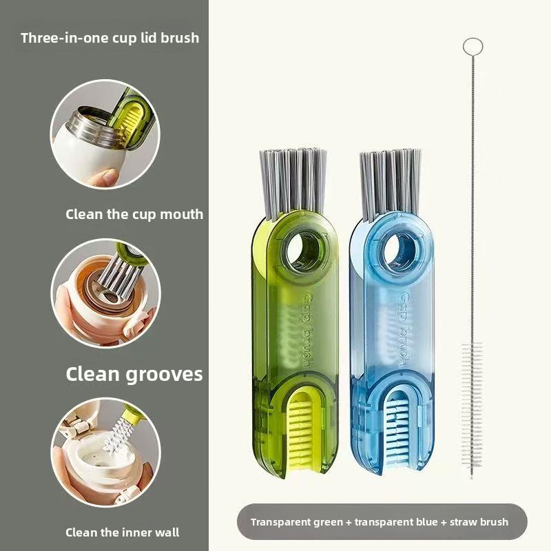 3-in-1 Portable Cleaning Brush Set: Lid Brush, Bottle Brush, Rim Brush & Vacuum Flask/Water Cup Cleaner