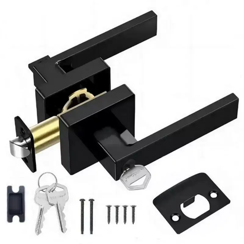 Hallway Door Knob, 1-Pack Matte Black Interior Door Knob, Suitable for Hallways and Closets, Heavy-Duty Square Interior Door Knob with 3 Keys, Non-Locking Knob, Suitable for Left- and Right-Handed Doors