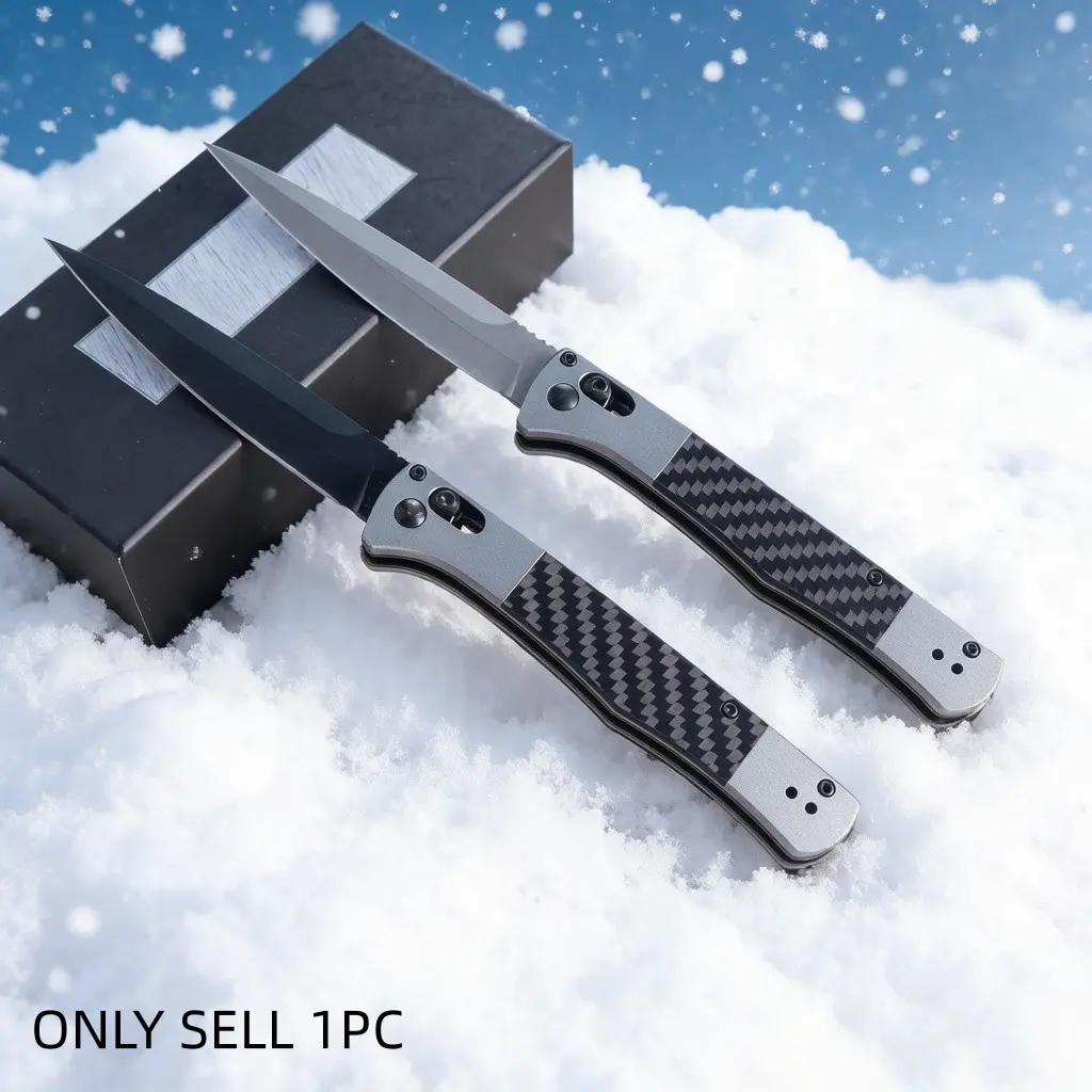 1pc 4170 Folding Knife, Carbon Fiber Material, High-Quality Durable, Lightweight Edc Pocket Knife, Camping Hiking Fishing Kitchen Tool, Men's Gift