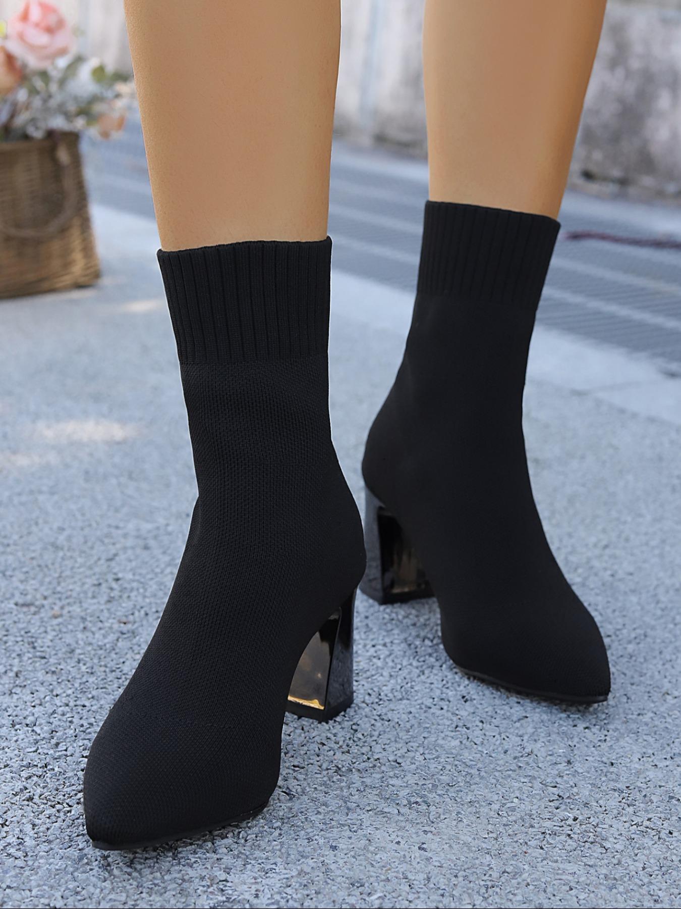 Women's New Thick Heel Socks Boots Pointed Toe High Heel Stretch Knit Single Boots Slim Leg Trendy Versatile Fashion Women's Boots are suitable for daily various evening banquet party outfits, elegant women's high heels, as the best choice for gifts