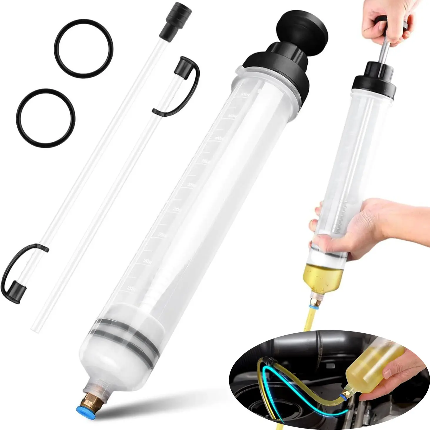 Fluid Extractor 500cc Suction Syringe, Manual Extraction Fill Pump, Oil Syringe for Automotive Car Motorcycle Boat, Vacuum Fuel Transfer, Versatile, Easy