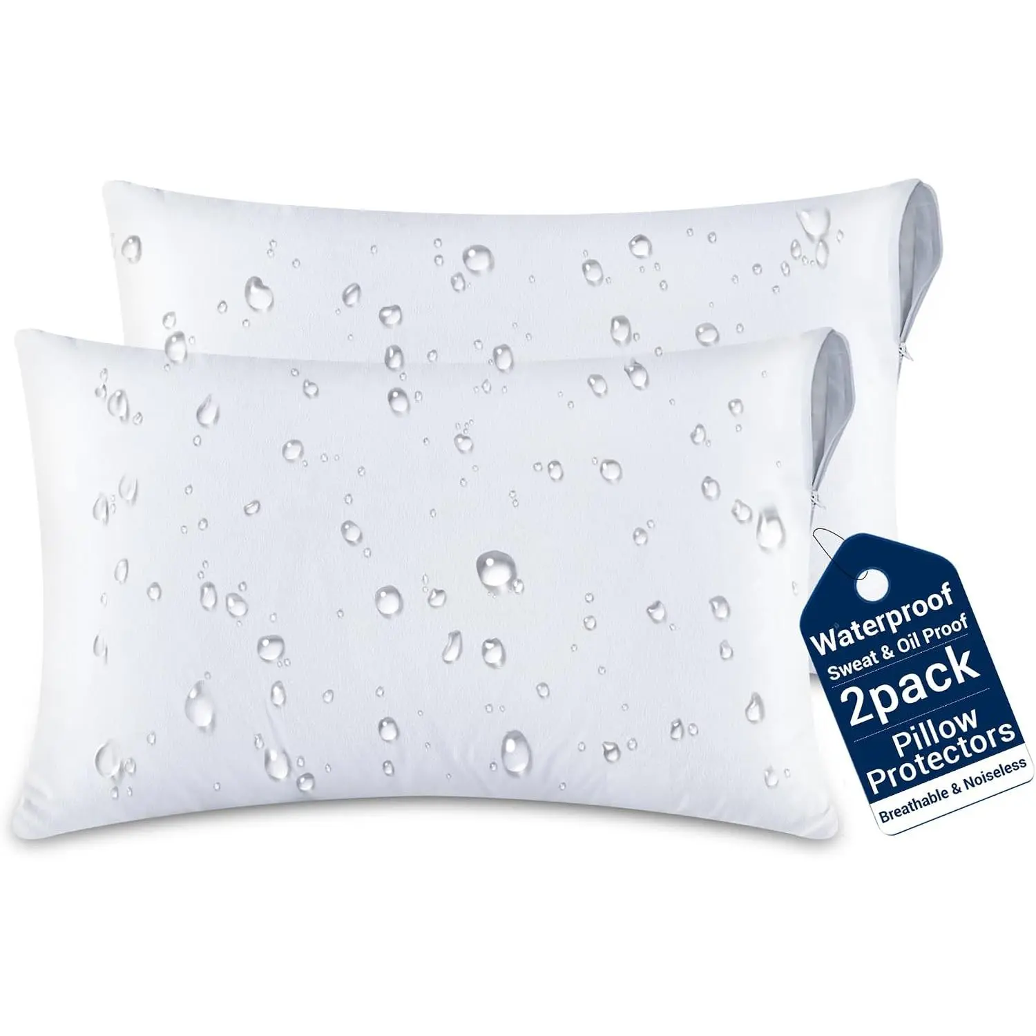 SheRest Ultra Soft Pillow Protectors Waterproof King Size Set of 2-Pack - Breathable & Noiseless Zippered Pillow Covers, Sweat & Oil Proof Cases, Dust & Dirt Pillow Encasements, White