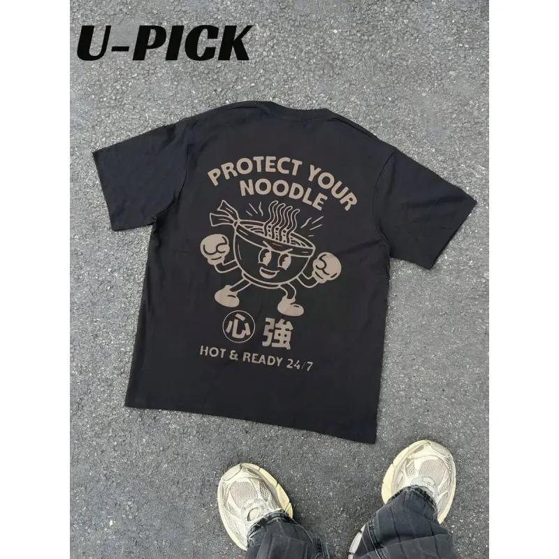 U-PICK -Protect Your Noodle Ramen Tee |   Xin Qiang Vintage Streetwear |   Hot & Ready 24/7 Graphic T-Shirt- Men's Pure Cotton Round Neck Casual Short Sleeve Tshirt , Can Be Used As A Gift