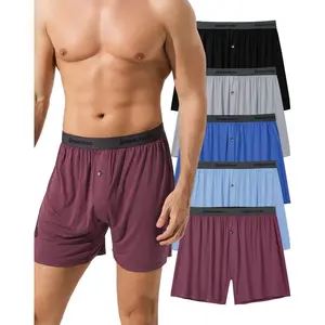 5 Pack Mens Underwear,Rayon Made from Bamboo Boxers for Men,Cooling Soft Boxer Shorts,No Reding Up Long Leg