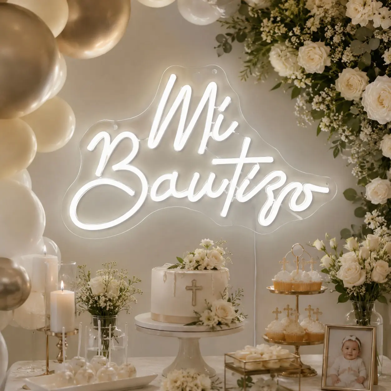 1pc Mi Bautizo Neon Sign, Elegant White Christening Style LED Wall Light, Clear Acrylic Hanging Decor with Script Text, USB Powered Baptism Party Backdrop Lamp for Dessert Table, Photo Booth, Nursery, Ceremony Set, Gift for Baby Celebration Home Decor USA